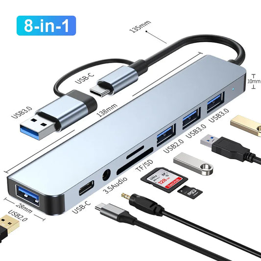 8-IN-2 USB HUB 3.0 USB C HUB Dock Station 5Gbps High Speed Transmission USB Splitter Type C to USB OTG Adapter For Macbook Pro